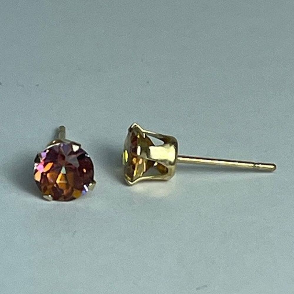 Mystic Topaz 14kt Gold Stud Earrings, 5mm Round Cut - Picture 7 of 7